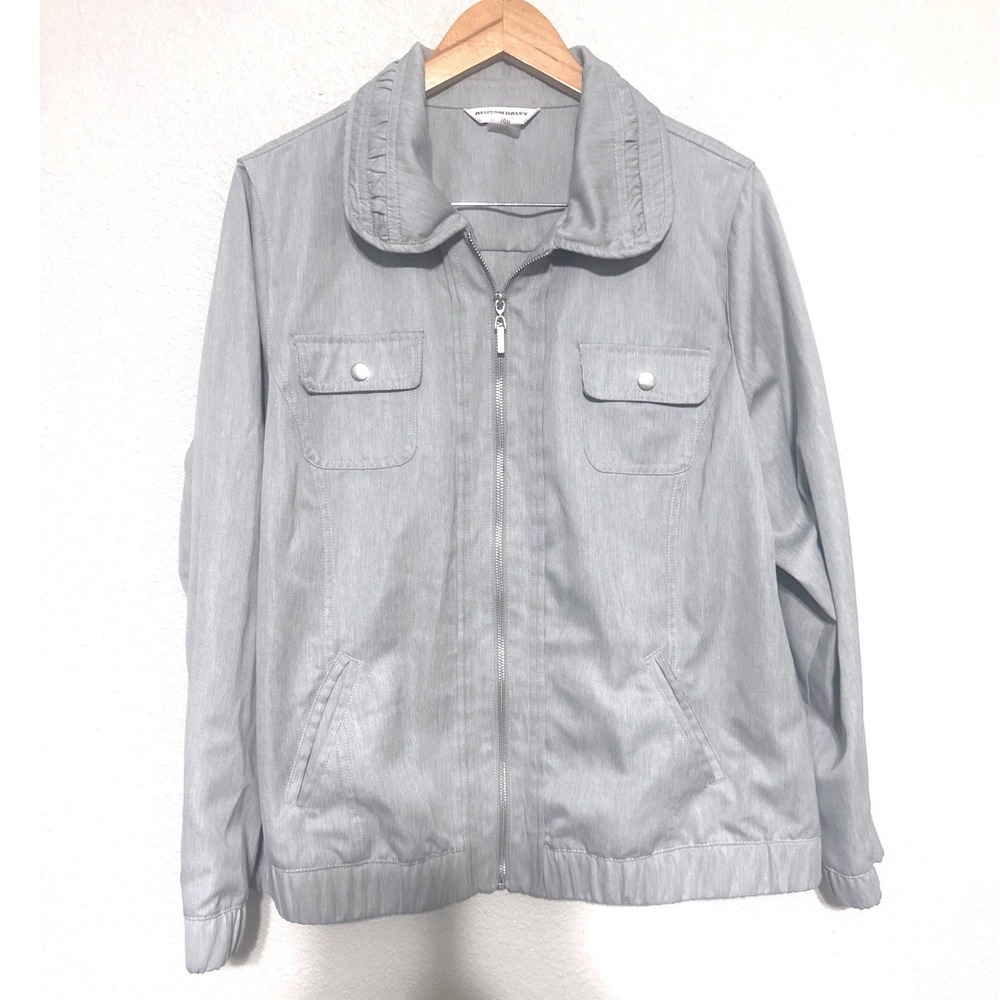 Allison Daley Women's Light Weight Gray Zip Up Jacket Ruffle Collar‎ Size 16W